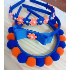 kit 3 Tiaras Azul e Laranja Volta às aulas kit Uniforme Escolar Azul e Laranja