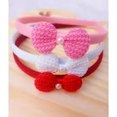 kit 3 Lindas Tiaras Com Lacinho de Croche e meia Pérola Arquinho Tiara Vermelha Natal Kit Natalino Tiara Branca