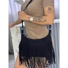 Bolsa feminina de franja retro camurça com alça regulagem boho chick lançamento