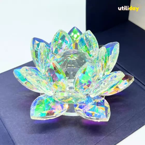 Flor De Lótus Colorido 10cm Cristal Decoração Casa Enfeite Sala