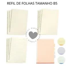 Refil | Divisória Folhas Para Caderno | Fichário B5 (Colegial) 26 Furos - 50 folhas