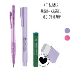 Kit Escolar Bubble Rosa ou Roxo + 12 Grafites + Marca Texto Faber - Castell