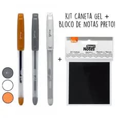 Caneta Gel Bloco de Notas Preto - BRW Caneta Branca Dourada Prata para Papel Preto