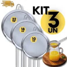 Utensílios 3 Peneiras Aço Inox 10/18/22cm Coador Farinha Suco Confeitaria Premium Culinária Peneira