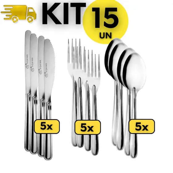 Kit 15 Talheres | Jogo de Talheres | Conjunto de Talheres | Garfos + Facas + Colheres de Sopa