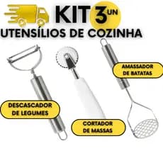 3 Utensílios de Cozinha: Amassador de Batatas + Descascador de Legumes + Cortador de Massas