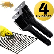 Escova Para Grelha Cerdas de Aço  Limpa Grelha de Churrasqueira Com Raspador