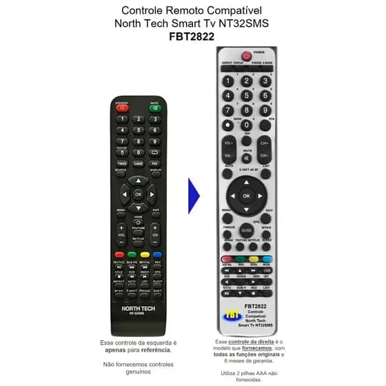 Controle Compatível Com NORTH TECH NT-32SMS TV SMART FBT2822