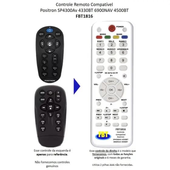 Controle Remoto Compatível Positron Sp4300av 4330bt 6900nav 4500bt FBT1816