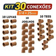 30 Conexões Pvc Hidráulico Soldável Água Fria 25mm 3/4 Joelho Tee Luva