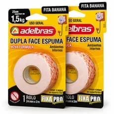 Kit 2 Fita Dupla Face Adesiva Espuma 24mm x 2m Adelbras