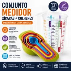 Medidores 1 Copo 500ml + 6 Colheres Xícaras Medidora Culinária 7 Peças Kit Cozinha