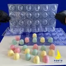 Forma profissional mini trufa de chocolate c/3 partes c/ silicone e acetato c/24 cavidades p/ Páscoa
