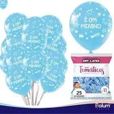 Balão Art latex número 11 redondo bexiga temática é menino chá de bebe azul pacote com 25 unidades