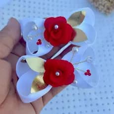 Parzinho De Laço Branco Par De Laço De Cabelo Laço De Luxo Laço Natal laço Com Flor