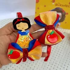 Tiara De Princesa Branca De Neve Faixinha De Bebê E Laço Branca De Neve Infantil