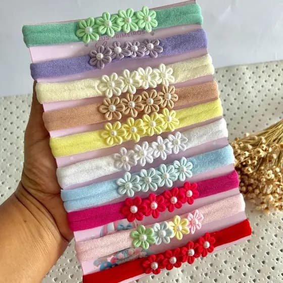 Kit 10 Faixinhas de Bebê Florzinha Faixa Meia de Seda RN Recém Nascido Macia E Confortável Kit Laço Menina