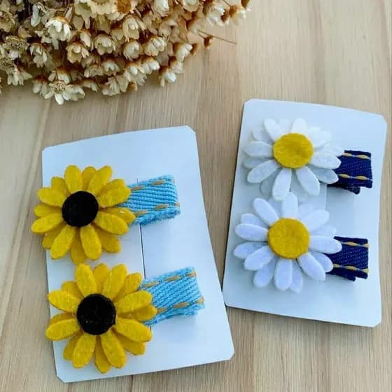 Parzinho Mini Presilha Bebê Bico De Pato Girassol Laço Para Pouco Cabelo