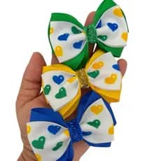 Kit Com 3 Laços Brasil Infantil Luxo Menina Presilha Bico de Pato