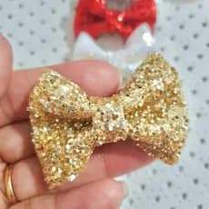 Laço Bebê Dourado com Glitter  Lacinho Luxo para Bebê com Pouco Cabelo