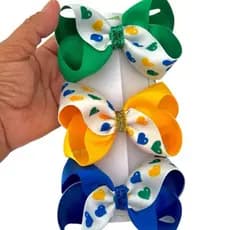 Kit 3 Laços Infantil Brasil Boutique Luxo Menina Verde Amarelo Azul Bico de Pato