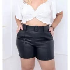 shorts couro fake feminino / shorts cirrê plus size / P ao G3