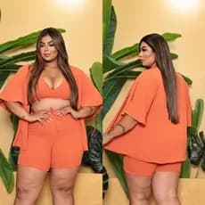 conjunto plus size/ kimono+short+cropped  plus size