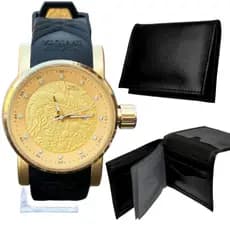 Kit Masculino Relógio Masculino Dragão Presente + Carteira de couro Premium Promoção Essa Semana para o natal