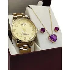 Relógio Feminino dourado redondo Banhado dourado moda para o natal
