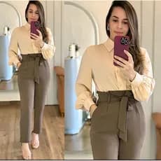 Camisa Social feminina moda elegante TECIDO LINHO