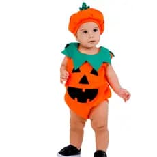 Fantasia Halloween Abóbora Bebê com Touca Menino Menina
