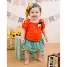 Roupa Junina Bebê Menina Caipira Infantil em Algodão com Faixa São João