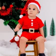 Fantasia Papai Noel Infantil com Gorro – Natal Bebê Menino 100% Algodão