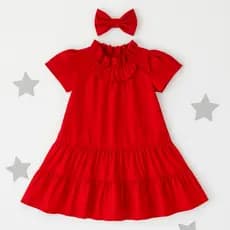 Vestido Infantil Vermelho de Natal Tricoline Premium 100% Algodão com Laço – Tamanhos 2 e 4 Anos - ENVIO IMEDIATO
