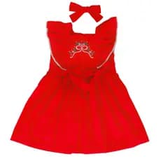 Vestido Infantil Natalino Vermelho 100% Algodão com Laço – Do 1 ao 10 Anos ENVIO IMEDIATO