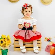 Vestido Junino Xadrez Vermelho Bebê Menina