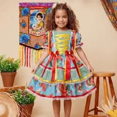 Vestido Junino Infantil Floral Premium Menina 100% Algodão Festa Junina Quadrilha 2 a 8 Anos