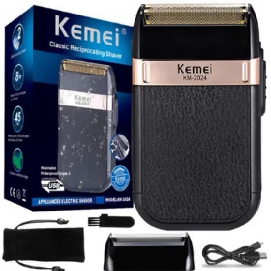Maquina de barbear Barbeador elétrico sem fio recarregável Kemei Classic Shaver Km 2024 - Bivolt