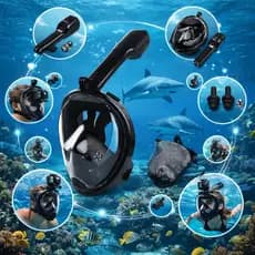 Máscara de Mergulho Full Face 180° Snorkel Anti-Embaçante Sistema Dry Suporte GoPro