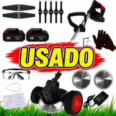 USADO Roçadeira Aparador Cortador De Grama Elétrico Recarregável Com Rodas 2 Baterias 48v Laminas