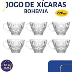 Jogo de Xícaras de Chá Bohemia Vidro 220ml Para Chá ou Café
