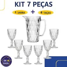 Kit 6 Taças Diamond 325ml + Jarra 1L Vidro Elegante Resistente