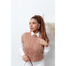 Colete Feminino Tricot com Detalhes de trança, Ponto Tranca Elegante Tendência Moda Outono/Inverno