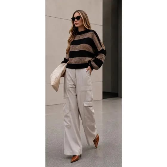 Blusa De Tricot Fangue Feminina  Listrada Manga Balão Moda Inverno 2026 nova coleçao