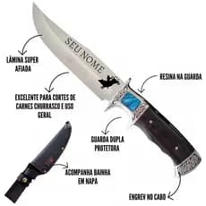 Faca Personalizada com nome De Caça Pesca Churrasco Luxo Fulltang Inox Com Bainha