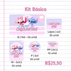 Kit etiquetas Escolares | Stitch e Angel | 58, 93 ou 151 Unidades | Etiquetas escolar Personalizadas