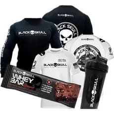 Kit Camiseta Black Skull Original + Barrinha Proteína Manga Longa e Curta DryFit Camisa Coqueteleira