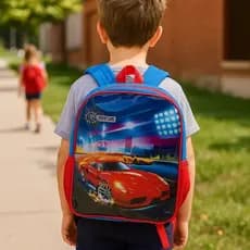 Mochila infantil carros vermelha relâmpago McQueen escolar costas zíper passeio criança