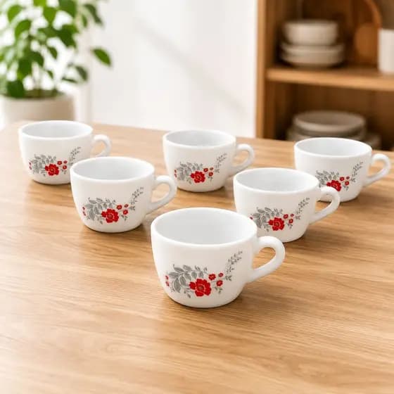 ☕ Conjunto 6 Xícaras Scarlet Bliss 130ml Branca Porcelana Premium Oferta