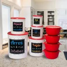 Kit mantimentos cozinha de plástico 5 peças + 4 potes redondos herméticos Boll